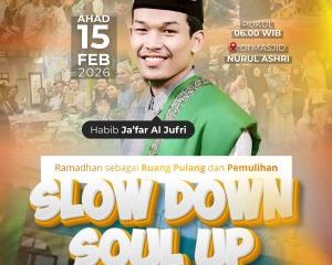 Masjid Nurul Ashri Yogyakarta menggelar Tarhib Ramadhan 1447 H bertajuk “Slow Down Soul Up” bersama Habib Ja’far Al Jufri, dilengkapi bazar dan cek kesehatan gratis. foto: Istimewa